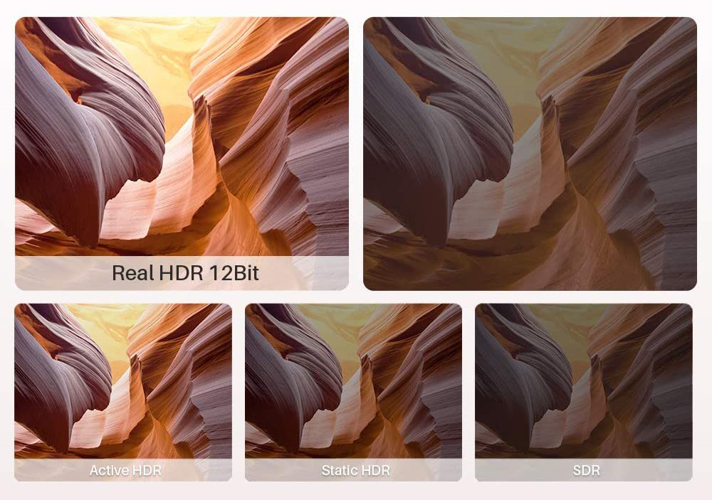 Comparision in picture quality between Real HDR 12 Bit and other standards.